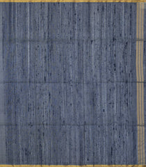 Navy Blue Woven Kora Soft Silk Saree With Stripes & Temple Border-SO4747