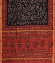 Black Printed Chanderi Cotton Saree With Zari Border-CC1538