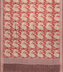 Crimson Printed Chanderi Cotton Saree With Zari Border-CC1461