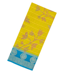 Lemon Yellow Printed Synthetics Dola with Zari Stripes & Contrast Border-BL5218