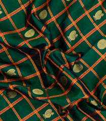 Bottle Green Handloom Korvai Kanchipuram Silk Saree With Checks & Buttas-KA16168