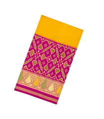 Yellow Handloom Rajkot Patola Silk Saree With Ikat Floral Motifs-IK0469