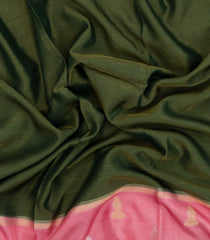 Dark Green Woven Blended Viscose With Contrast Border-BL5568
