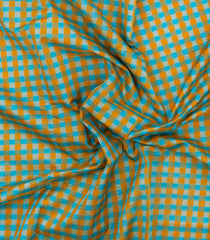 Turquoise & Mustard Handloom Silk Cotton Saree With Checks & Zari Border-SC4619