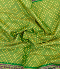 Neon Green Handloom Rajkot Patola Silk Saree With Ikat Motifs & Contrast Border-IK0449
