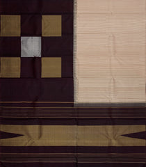 Dark Brown Handloom Kanchipuram Half & Half Silk Saree With Stripes-KA15488