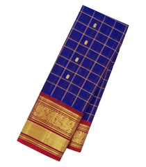 Blue Handloom Gadwal Silk Cotton Saree With Checks & Buttas-GA0475