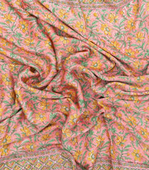 Baby Pink Printed Modal Silk Saree With Floral Motifs-PS0724