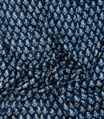 Indigo Printed Chanderi Cotton Saree With Zari Border-CC1563