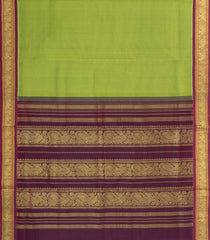 Light Green Handloom Korvai Silk Cotton Saree With Checks & Contrast Border-SC4510