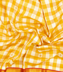 Mustard & White Handloom Korvai Kanchipuram Silk Saree With Checks & Buttas-KA16680