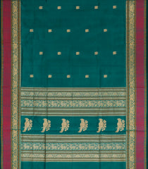 Teal Handloom Silk Cotton Saree With Buttas-SC4335
