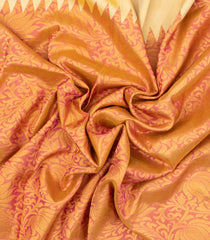 Cream Handloom Korvai Kanchipuram Rising Border Silk Saree With Floral Vine Motifs-KA13544