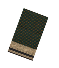 Bottle Green Handloom Silk Cotton Saree With Dotted Checks-SC4268