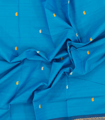 Turquoise Woven Chettinad Cotton Saree With Buttas & Contrast Border-CN1920