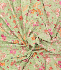 Pista Green Printed Crepe Silk Saree With Floral Motifs-PS0912
