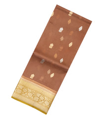 Brown Handloom Banarasi Organza Silk Saree With Floral Motifs-BE1394