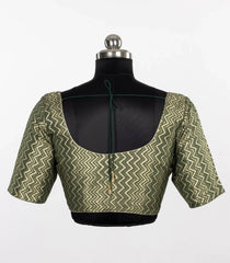 Olive Green Zig-Zag Brocade Silk Blouse-RB5272
