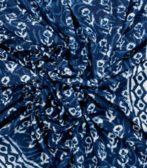 Indigo Printed Jaipur Cotton Saree With Floral Motifs-JC1447