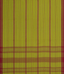 Light Green Woven Bengal Cotton Saree With Stripes & Contrast Border-BG1889