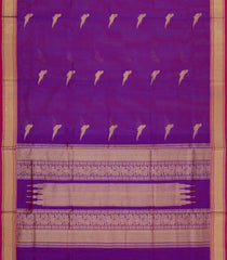 Purple Handloom Silk Cotton Saree With Parrot Buttas-SC4400