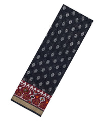 Black Printed Chanderi Cotton Saree With Zari Border-BL5497