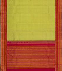 Lime Green Handloom Korvai Kanchipuram Silk Saree With Crimson Border-KA15492
