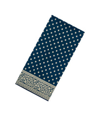 Navy Blue Woven Blended Satin Saree With Floral Zari Motifs-BL5996
