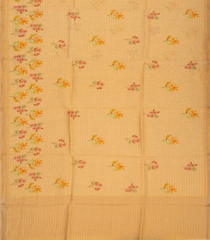 Beige Handwoven Linen Saree Printed With Flower Motifs