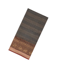 Black Printed Chanderi Cotton Saree With Zari Border-CC1533