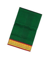 Dark Green Handloom 9 Yards Korvai Silk Cotton Saree With Contrast Border-SC3757