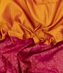 Mustard & Magenta Handloom Soft Silk Saree With Stripes & Floral Motifs-SO4617