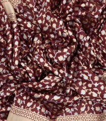 Brown Handloom Organza Satin Soft Silk Saree With Floral Vine Motifs-SO4074