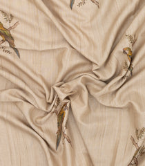 Taupe Woven Synthetic Manipur Silk Saree With Mustard Printed Bird Motifs-BL4949