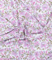 White Printed Jaipur Cotton Saree With Printed Floral Vine Motifs-JC1931