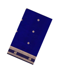 Dark Blue Handloom Silk Cotton Saree With Zari Buttas-SC4579
