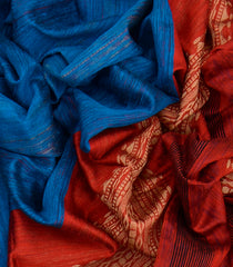 Rust Handwoven Tussar Silk Saree With Micro motifs & Stripes-Rust