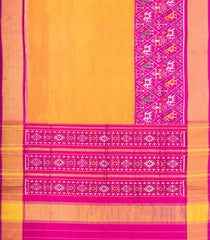 Mango Yellow Handloom Rajkot Patola Silk Saree With Ikat Floral Motifs-IK0608