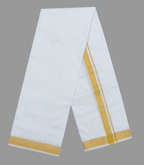White Handloom Pure Silk 10 Yards Dhoti With 6 Yards Angavasthram-CD1555