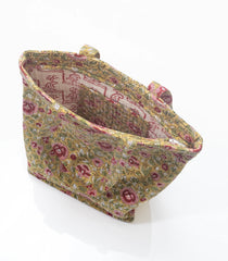 Yellow Handmade Tote Bag With Printed Motifs (14"H X 10"W X 8"D)-ACS1056