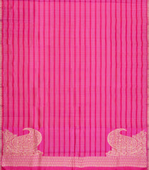 Bubblegum Pink Handloom Kanchipuram Silk Saree With Stripes & Corner Buttas-KA15766