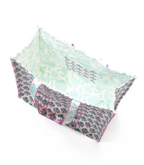 Off White Bagru Printed Handmade Cotton Quilted Tote Bag-ACS1036