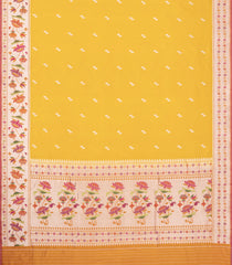 Mustard Handloom Banarasi Silk Saree With Floral Buttas & Meena Borde-BE1761