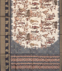 Cream Woven Art Tussar Silk Saree With Printed Mughal Motifs-BL3879