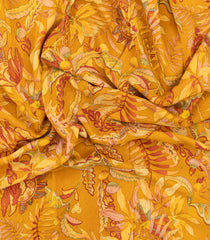 Mustard Printed Crepe Silk Saree With Floral Motifs-PS0906