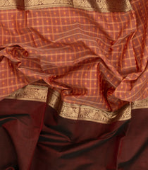 Peach Handloom Silk Cotton Saree With Checks-SC4279