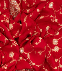 Red Woven Crepe Saree With Brocaded & Embroidery Floral Motifs-EN1680