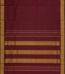 Dark Maroon Handloom Kanchipuram 9 Yards Silk Saree With Stripes-KA15423