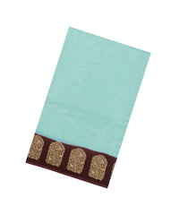 Turquoise Woven Blended Viscose Saree With Zari Checks & Contrast Border-BL5510