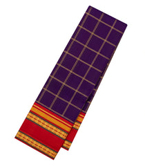 Purple Handloom Korvai Kanchipuram Silk Saree With Checks -KA14718